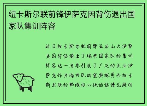 纽卡斯尔联前锋伊萨克因背伤退出国家队集训阵容 纽卡斯尔联前锋伊萨克因背伤退出国家队集训阵容